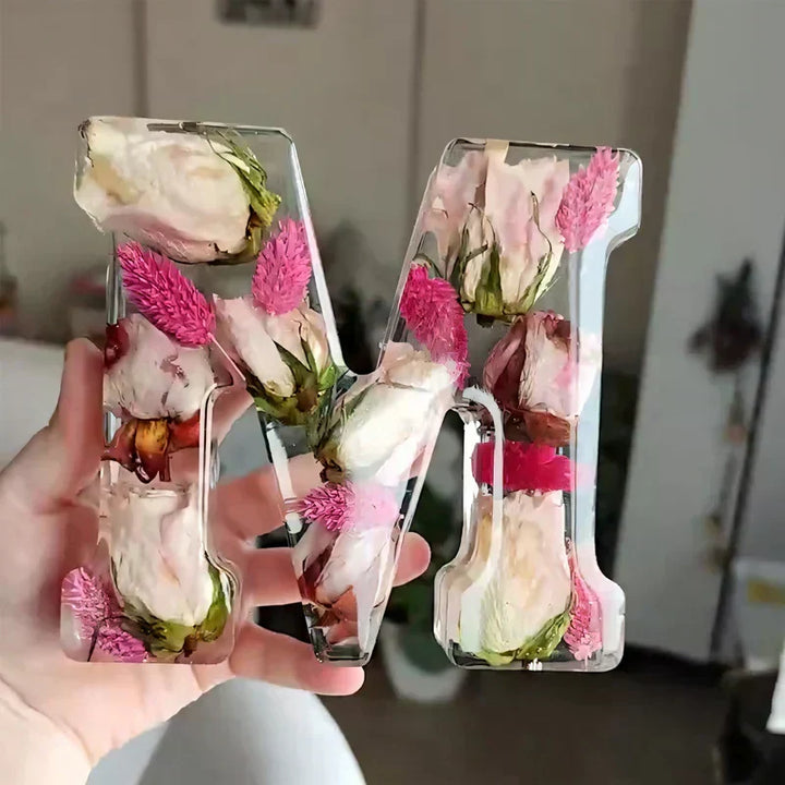 LumiFlair Floral Initial Night Light | Personalised Resin Light with Soft LED Light