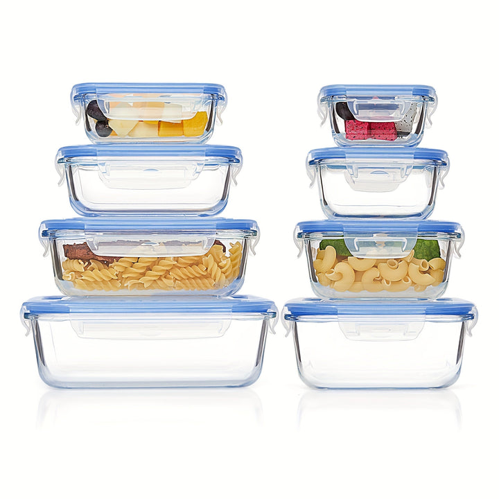 Set aus 8 Glasbehältern für Lebensmittel – Bento-Boxen zur Essensvorbereitung, luftdicht, mit auslaufsicheren Deckeln, geeignet für Mikrowelle, Backofen, Gefrierschrank und Spülmaschine, BPA-frei