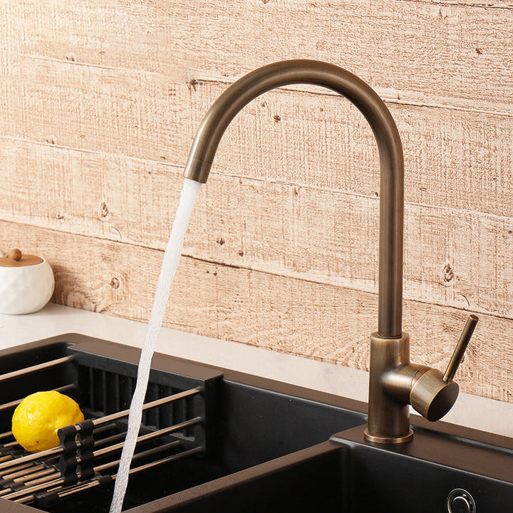 Brass Kitchen Tap with Single Handle and Antique Bronze Finish