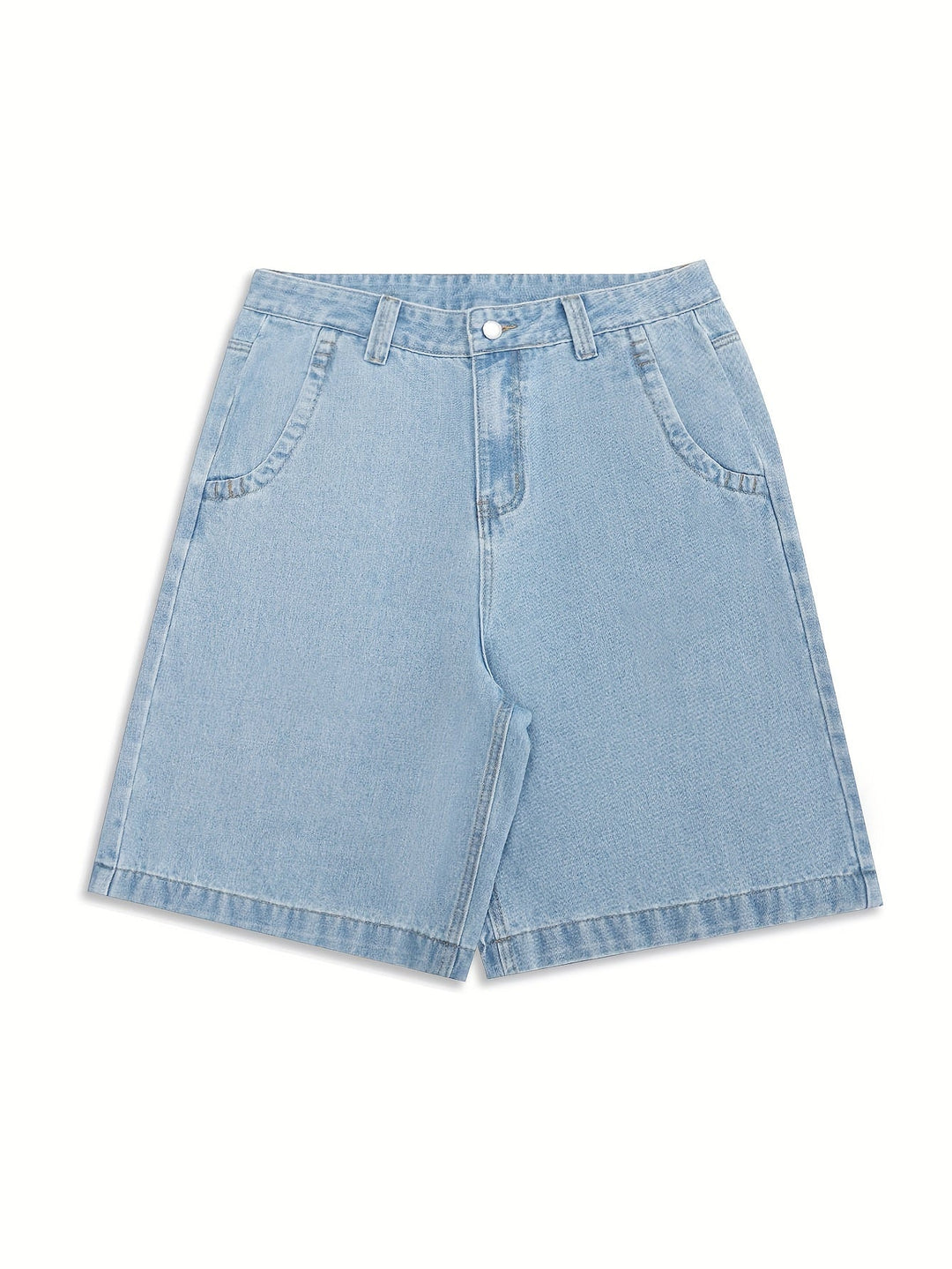 Casual Denim Bermuda Shorts – Loose Fit with Elegant Floral Embroidery