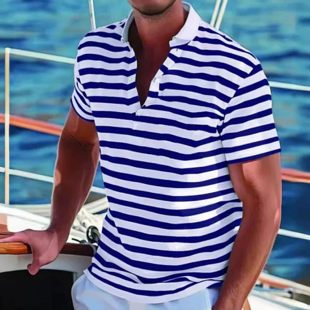 Retro Striped Polo Shirt for Men
