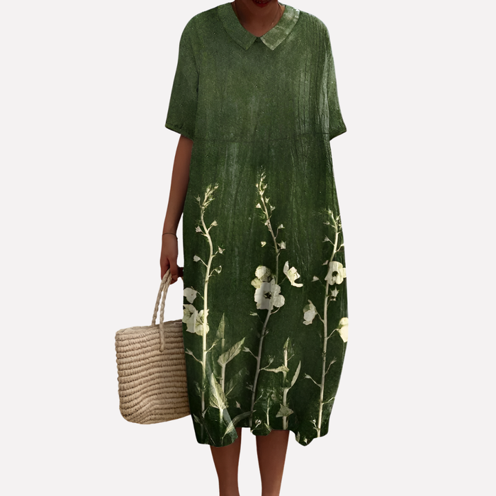 Women’s Floral Summer Dress – V-Neck &amp; Short Sleeves