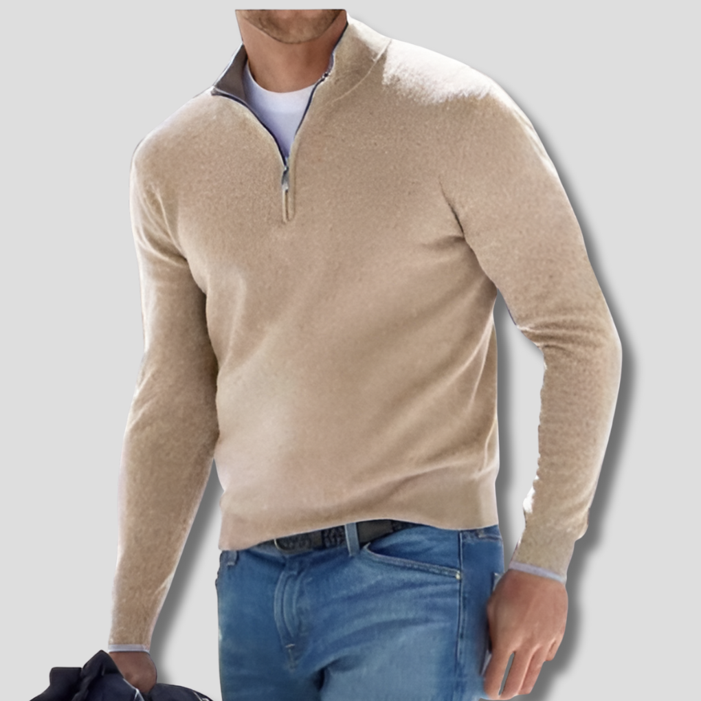 Men’s Cotton Knit Pullover with Zipper Collar