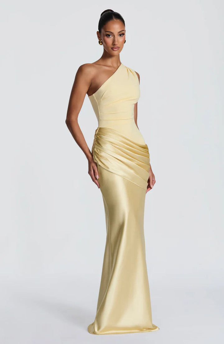 Sidonie One-Shoulder Draped Satin Maxi Dress