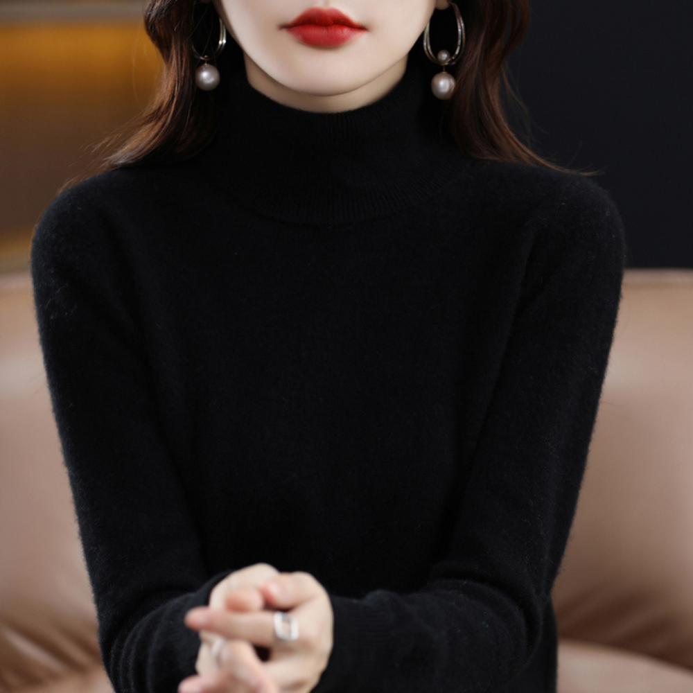 Women's 100% cashmere polo neck jumper – soft, regular fit