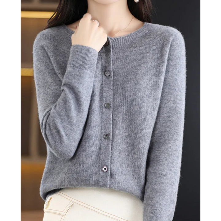 Women's Merino Wool and Cashmere Cardigan – Elegant Crew-Neck Winter Knit