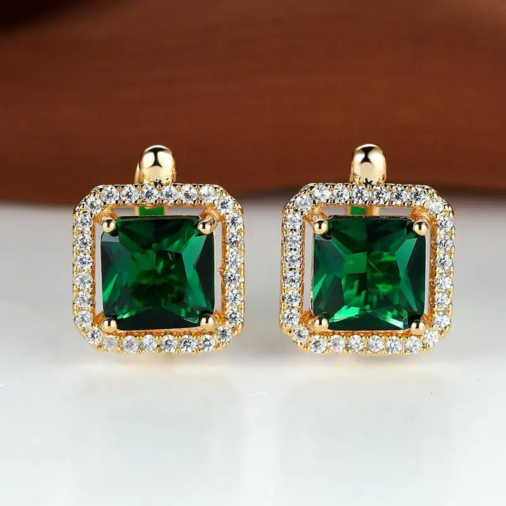 Elegant Green Cubic Zirconia Earrings in Gold