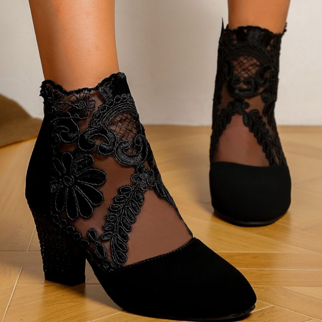 Embroidered Lace Design High Heels