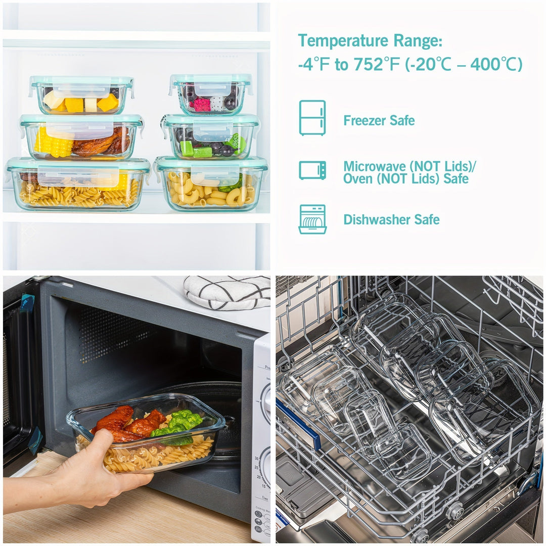 Set aus 8 Glasbehältern für Lebensmittel – Bento-Boxen zur Essensvorbereitung, luftdicht, mit auslaufsicheren Deckeln, geeignet für Mikrowelle, Backofen, Gefrierschrank und Spülmaschine, BPA-frei