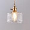Short Cylindrical Retro Pendant Lamp in Clear/Green Ribbed Glass with Brass Rotary Switch