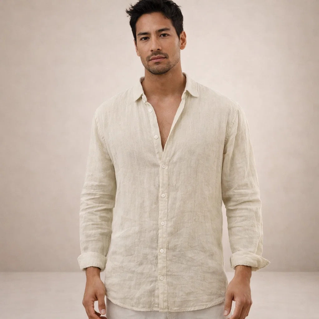 Men's Linen Casual Shirt with Button Placket in Regular Fit