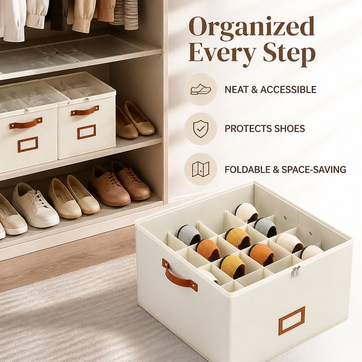 Foldable Shoe Organiser — Breathable, Space-Saving Wardrobe Storage