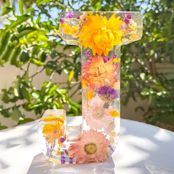 LumiFlair Floral Initial Night Light | Personalised Resin Light with Soft LED Light