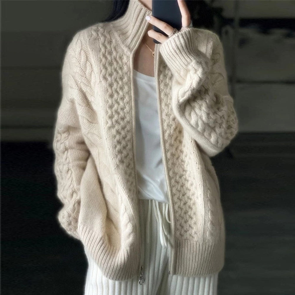 fine wool Cardigan with High Neckline