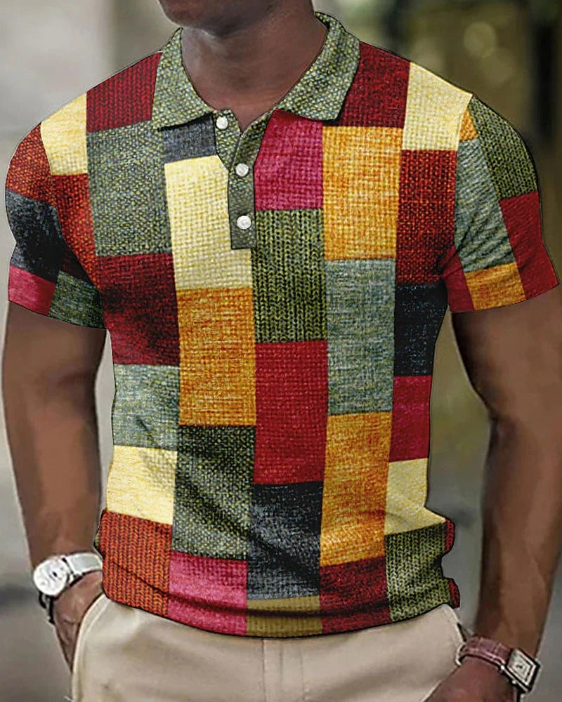 Men's polo with grid pattern