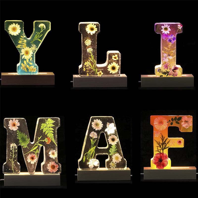 LumiFlair Floral Initial Night Light | Personalised Resin Light with Soft LED Light