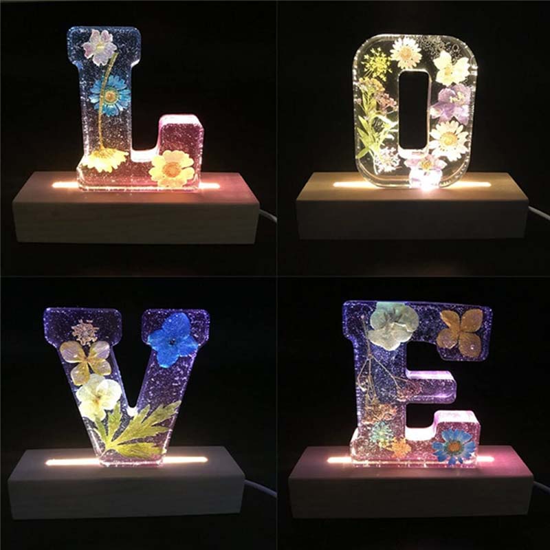 LumiFlair Floral Initial Night Light | Personalised Resin Light with Soft LED Light