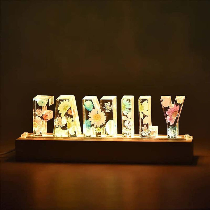 LumiFlair Floral Initial Night Light | Personalised Resin Light with Soft LED Light