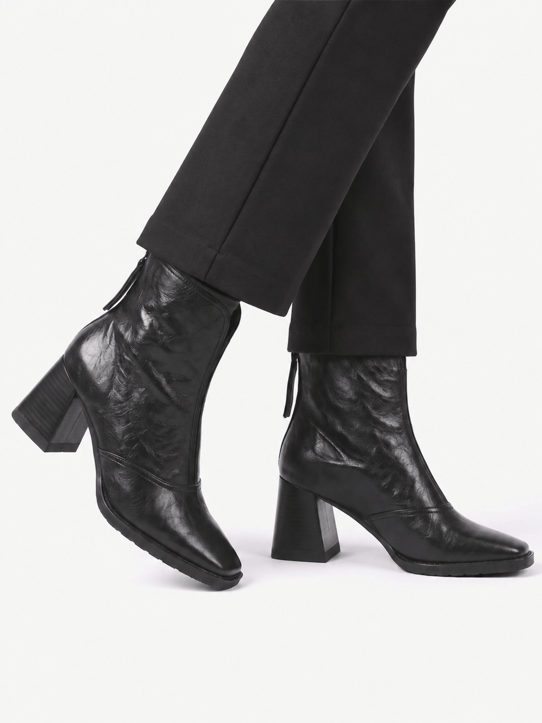Women's Zip-Up Leather Ankle Boots with Block Heel