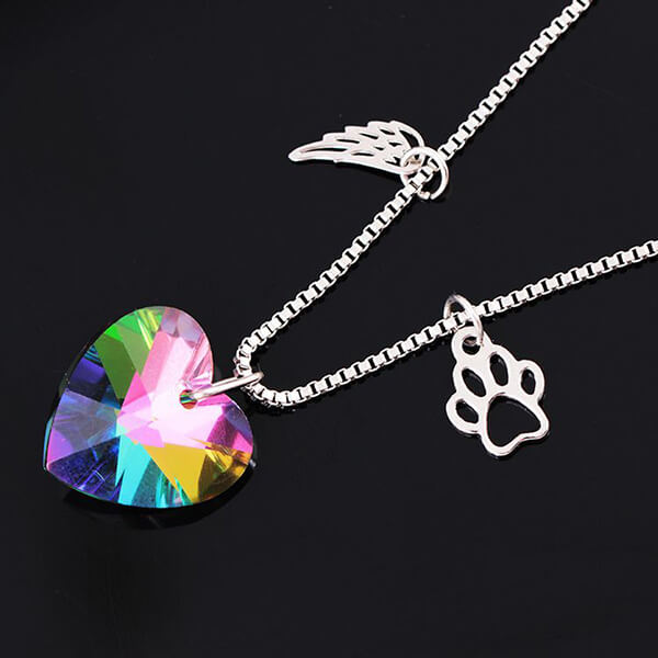 Rainbow Memorial Necklace with Heart Charm