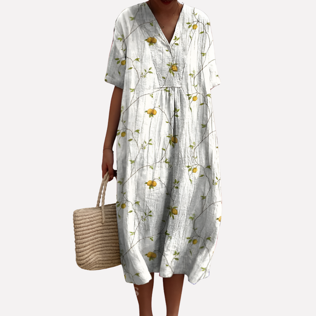 Women’s Floral Summer Dress – V-Neck &amp; Short Sleeves