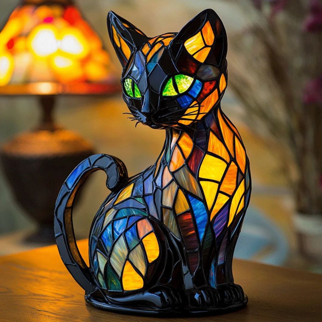 Decorative Cat-Shaped Lamp with Mosaic Design and Warm Ambient Light – Elegant Home Decor