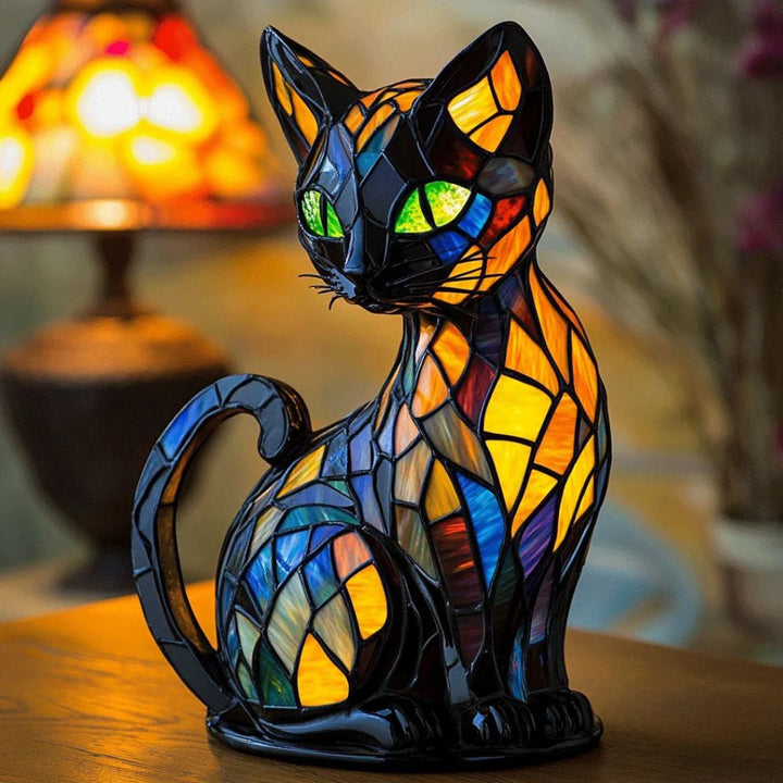 Decorative Cat-Shaped Lamp with Mosaic Design and Warm Ambient Light – Elegant Home Decor