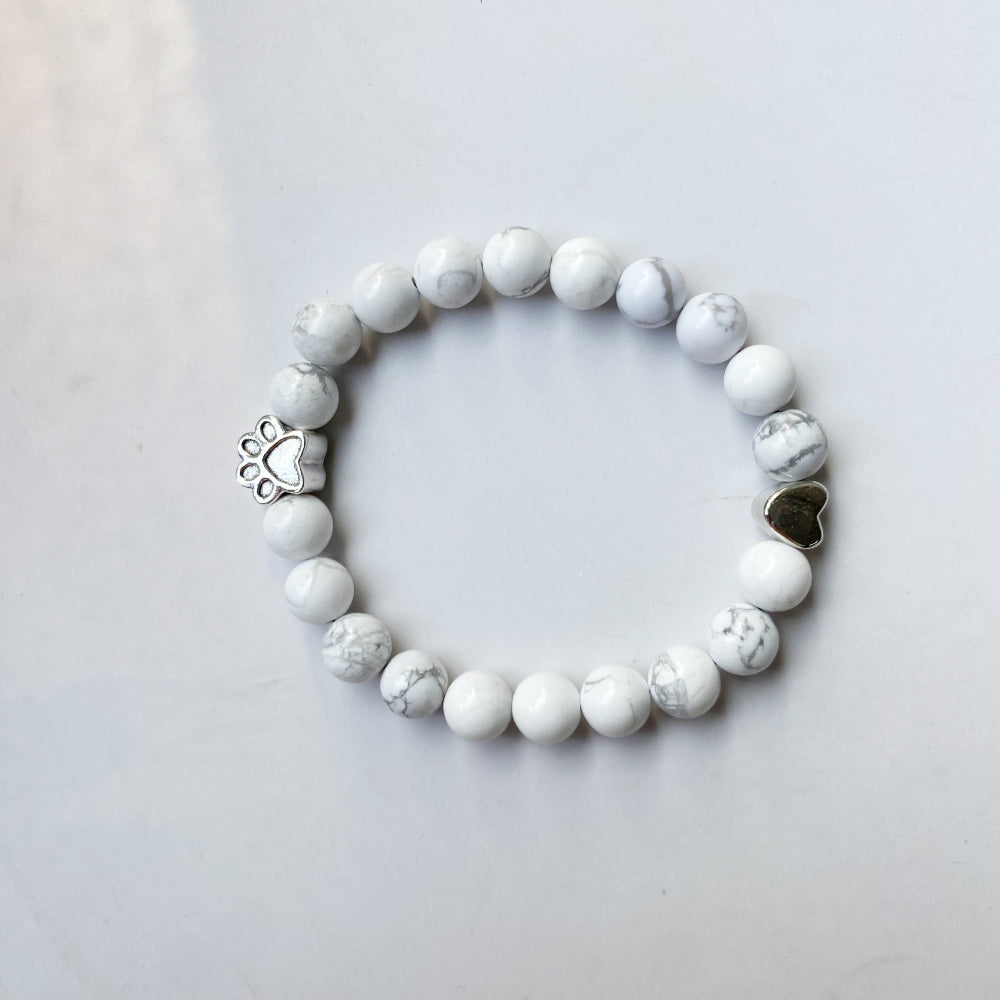 Natural Gemstone Bracelet with Paw and Heart Charm – Handmade Design