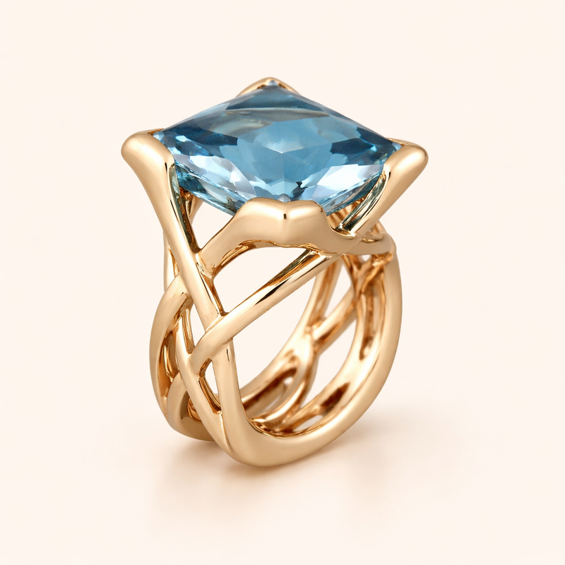 Elegant rose gold ring with blue cubic zirconia