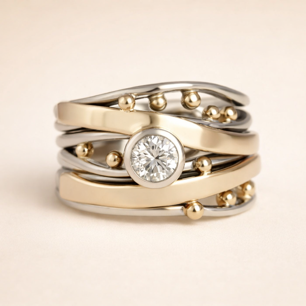 Vintage Ring with Inner Detail and Cubic Zirconia