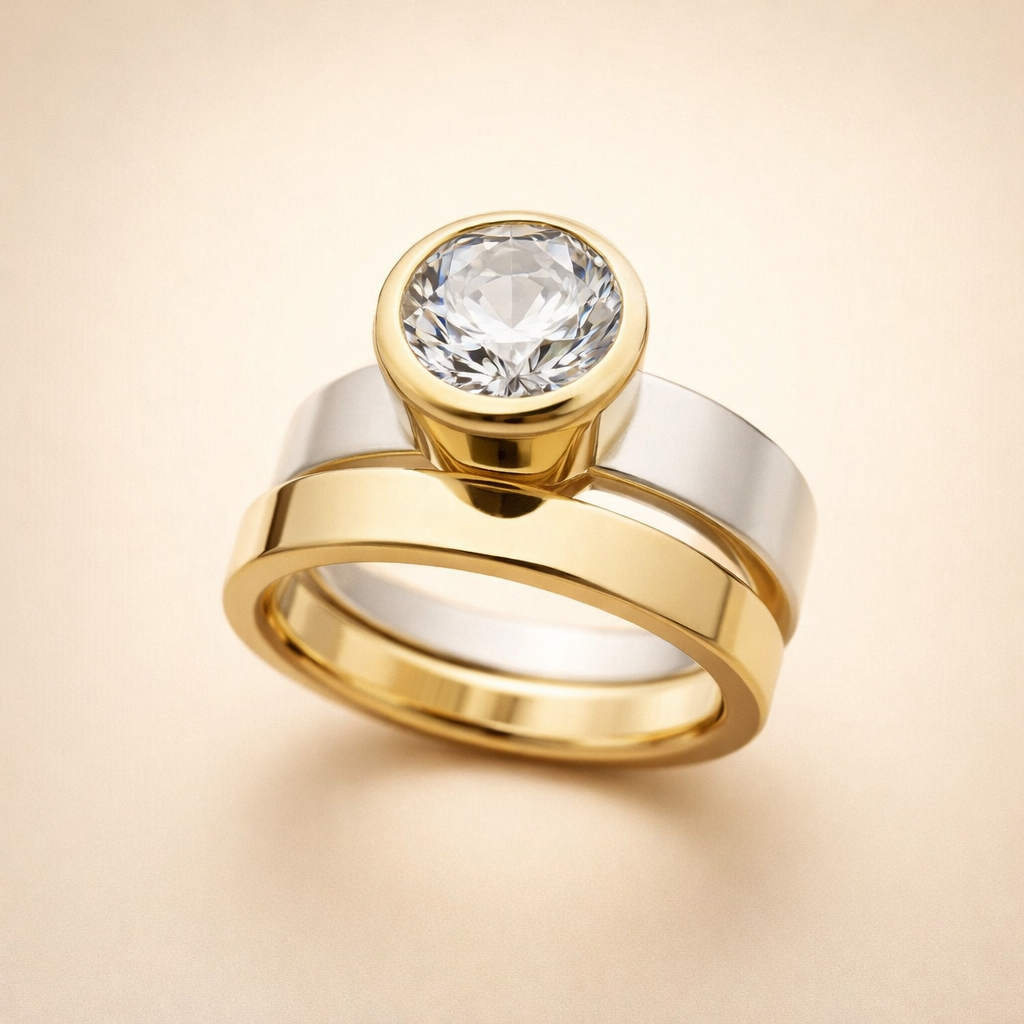Inlaid glass gold ring