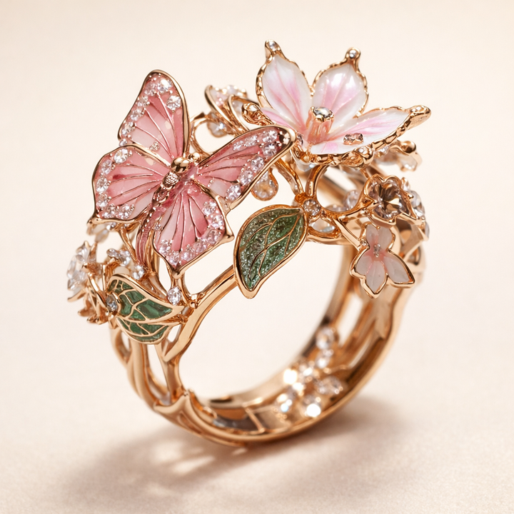 Soft gold ring with cubic zirconia butterfly