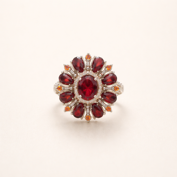 Elegant gold ring with scarlet petals