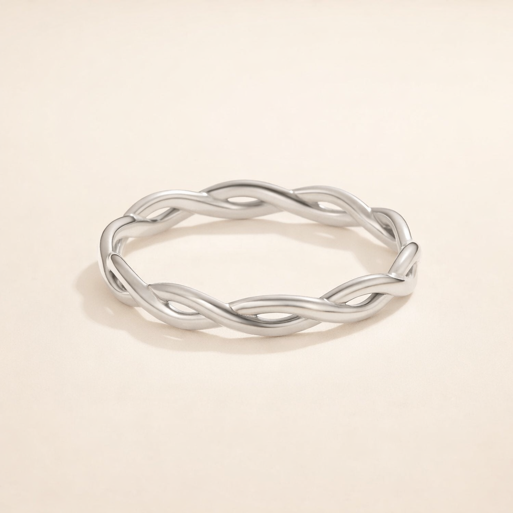 Elegant silver twist ring with subtle shine