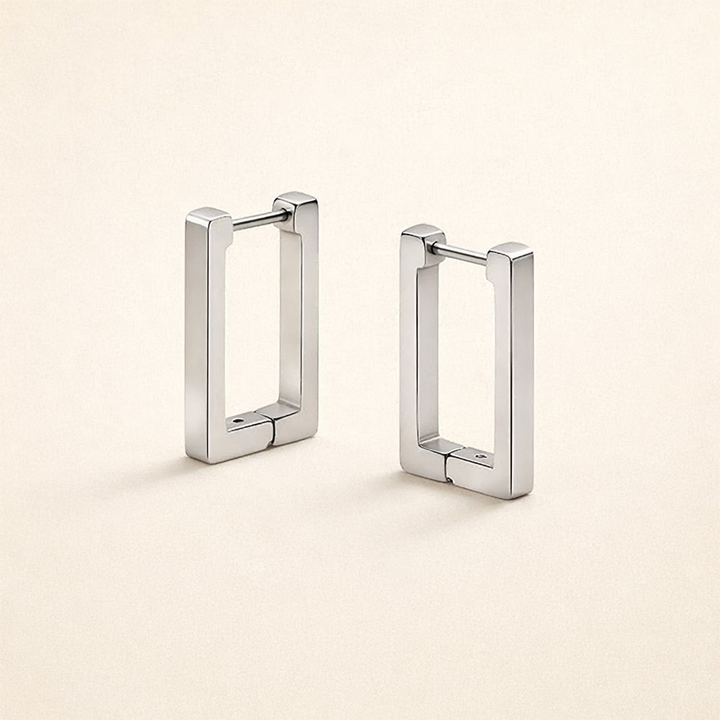 Elegant silver rectangular earrings