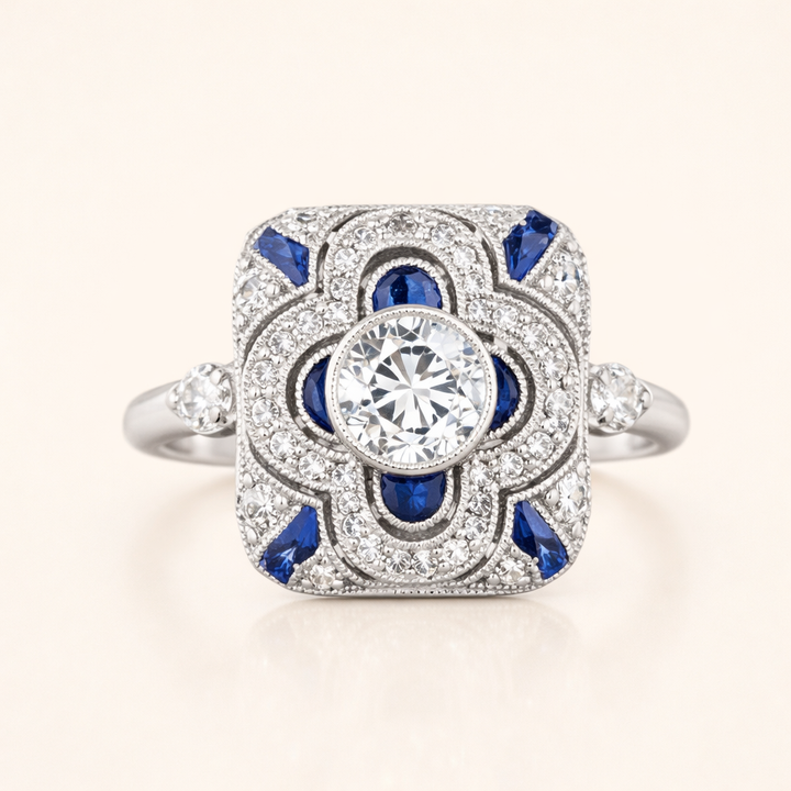 Elegant silver ring with a blue cubic zirconia