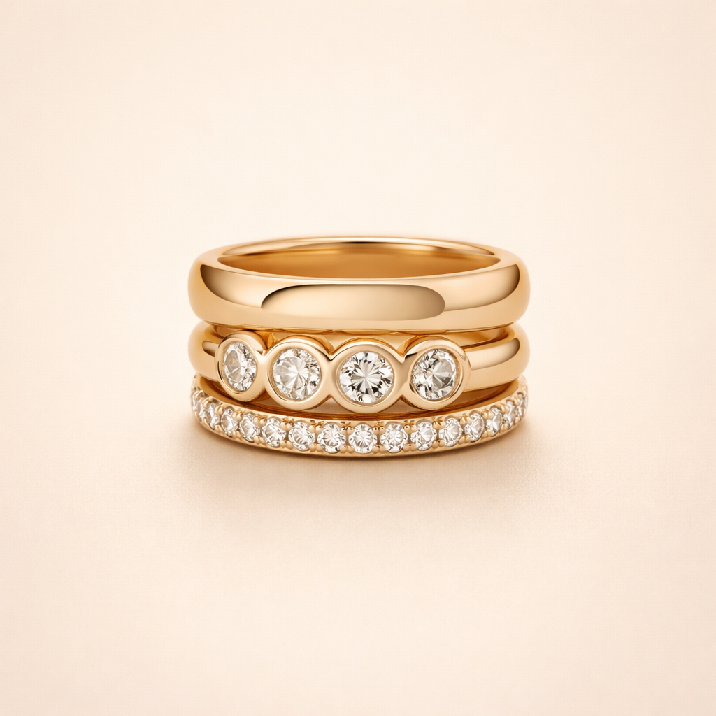 Forged gold rings with brilliant accents