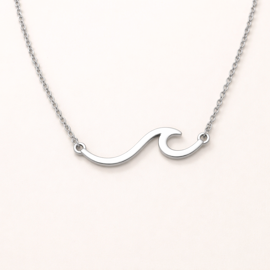 Silver necklace with wavy lines