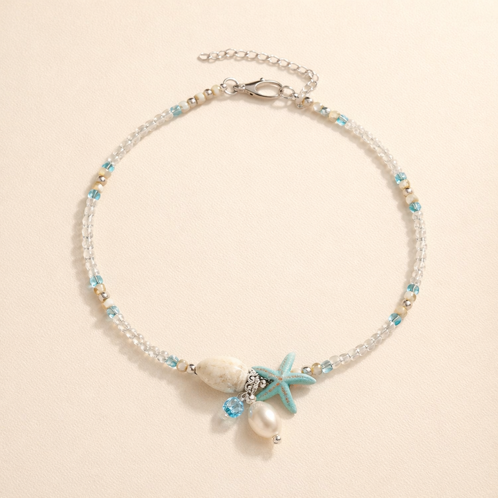 Silver anklet with shell and natural stones