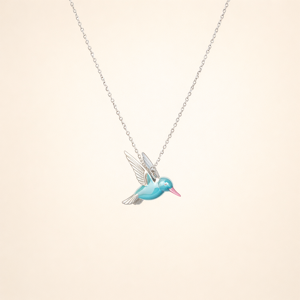 Sterling Silver Enamel Hummingbird Necklace