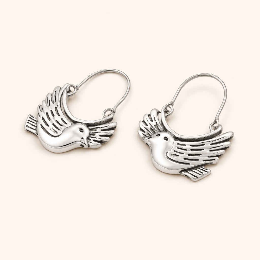 Boho Bird-Inspired Dangle Earrings – Silver-Coloured