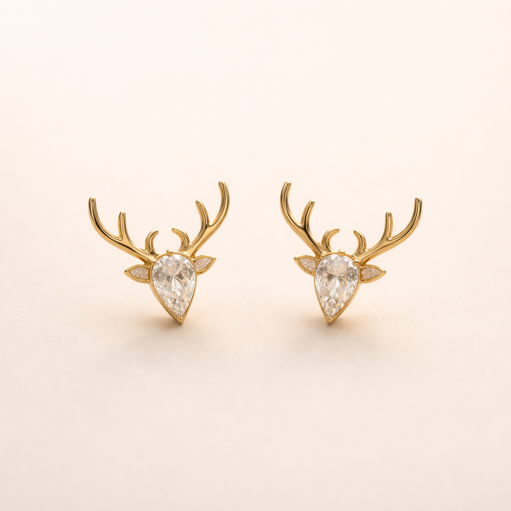Antler Earrings with Clear Zircon