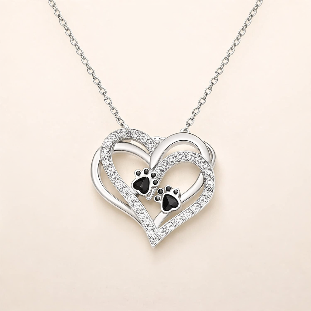 Dog Paw Heart Necklace with Cubic Zirconia