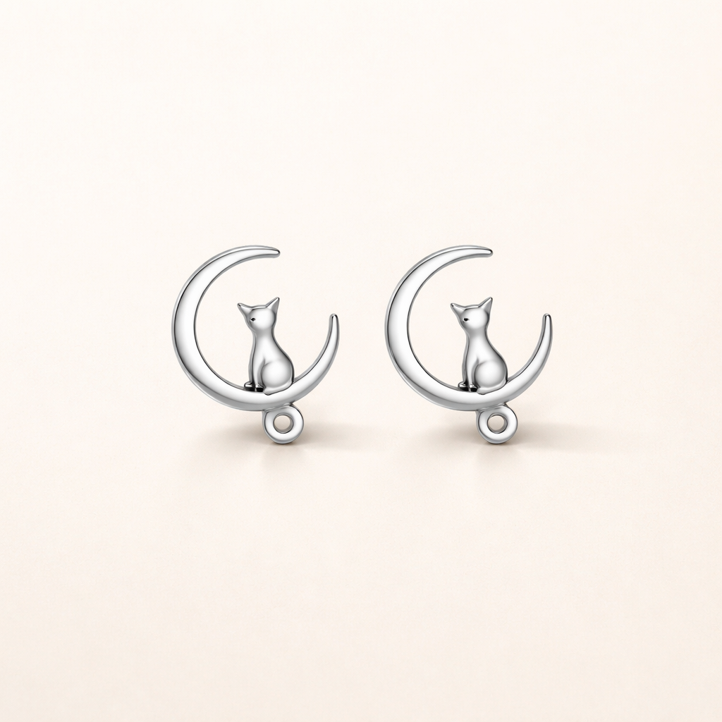 Moon & Cat Sterling Silver Cat Stud Earrings