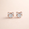 Moissanite Pink Gold Cat Stud Earrings in Sterling Silver