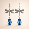 Vintage Blue Cubic Zirconia Dragonfly Earrings