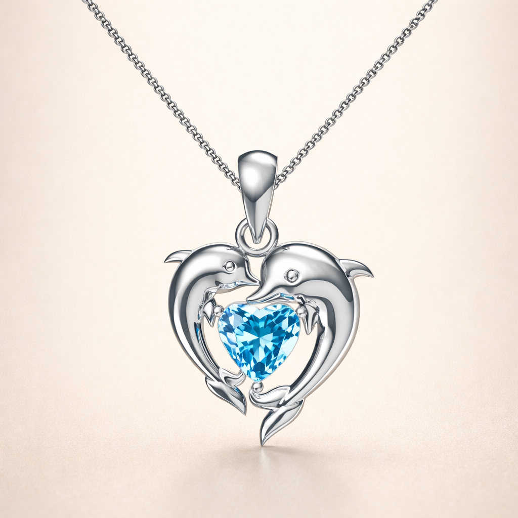 Dolphin Love Blue Heart Necklace