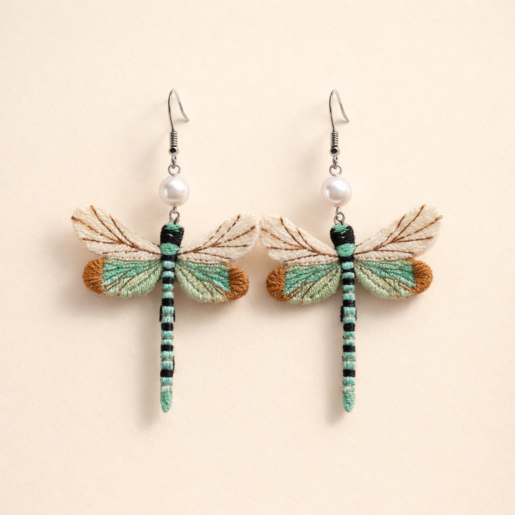 Bohemian Embroidered Dragonfly Earrings