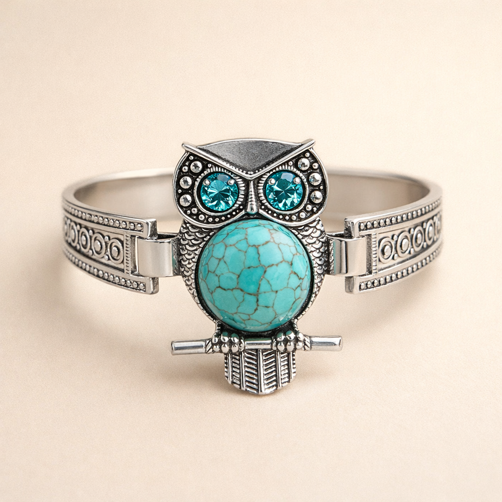 Vintage Owl Turquoise Charm Bracelet
