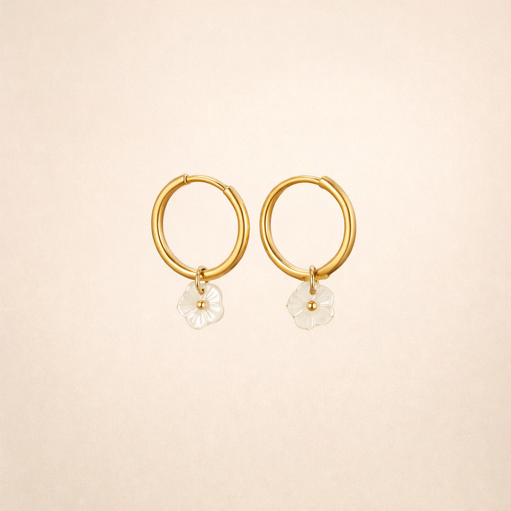 White Petal Hoop Earrings